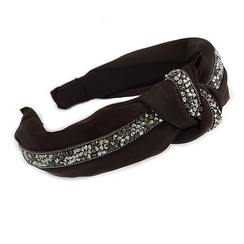 Black with grey diamante strip - black,