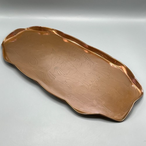Antique copper tray large long - tray,