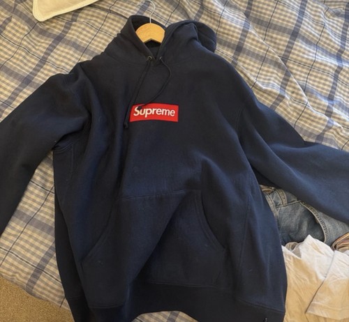 Supreme navy box logo hoodie - navy,