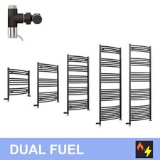 450 mm Wide Curved Dual Fuel Black Towel Radiator Standard Electric Element Kits