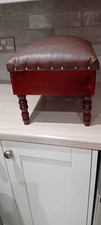 Vintage Upholstered Storage Foot Stool- With Legs- Faux Leather- Sewing Box
