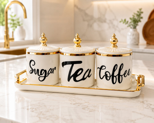 Tea coffee sugar canisters - tea,