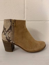 Cara London Boots Size 3 Beige Suede Zip Up Ladies Ankle Boot With Mid Heel
