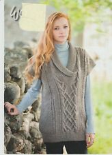 502 LADYS ARAN SHAWL COLLARED TUNIC 28 TO 46" VINTAGE KNITTING PATTERN COPY