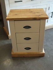 SHABBY CHIC PAINTED 3 DRAWER BEDSIDE CABINET HAND MADE DISTRESSED ROUGH SAWN