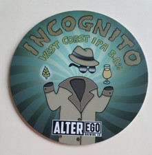 ALTER EGO brewery INCOGNITO real ale beer badge pump clip front Derbyshire