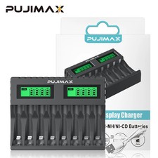 8 Slot Battery Charger AAA AA Rechargeable USB LED Display Ni MH Cd Protection