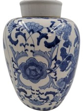 Blue and White Floral Ceramic Jar with Lid Decorative Storage T2750 U20