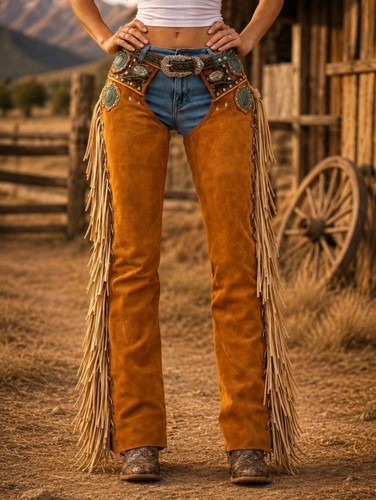 Women brown leather fringe - brown,