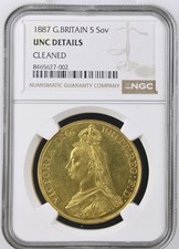 1887 Great Britain Quintuple Sovereign Five Pounds Coin Victoria