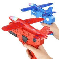 Airplane Launcher Toy Foam Throwing Glider Plane with Catapult Gun Game for Kids