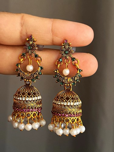 Gold tone jhumka dangle - tone,