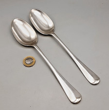 Pair Walker & Hall EPNS Silver Plated Table Serving Spoons - Rat Tail - 21cm
