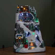 30cm Light up Christmas Winter Ski Village Scene with Music and LEDs