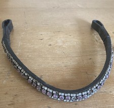 14.5" Cob Size Brown Leather ‘Jeweled’ Browband for Horse Bridle 