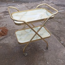 Vintage Retro Marble Effect Folding Tea Trolly Hostesses On Wheels Gin Bar
