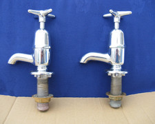 Pair Vintage Armitage Shanks Chrome Basin Bathroom Sink Taps 1/2" Hot Cold Water