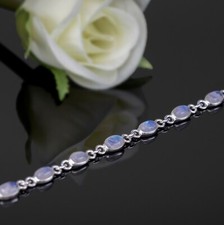 Ladies Sterling Silver 925 Moonstone Bracelet Bangle Gemstone Jewellery Gift Box
