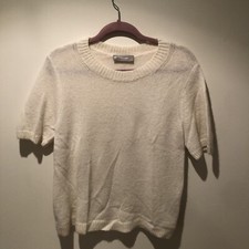 EVERLANE CREAM SHORT SLEEVE JUMPER SWEATER ALPACA COZY FLUFFY SIZE LARGE EUC