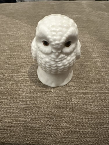 Vintage ceramic white owl - white,