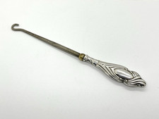 Small Antique Sterling Silver Handled Button Hook - Art Nouveau Style - 16cm