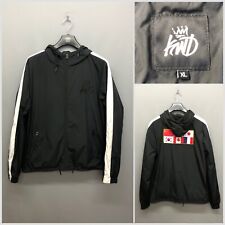 KWD Men's Black Hooded Flags Design Jacket XL