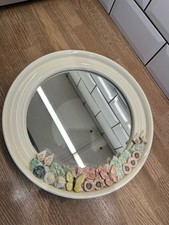 Vintage Cottage Core Round Ceramic Mirror Cream with 3D Butterflies & Flowers