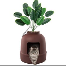 Litter Box Cat with Faux Plant