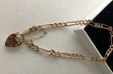 9ct Gold Heart Padlock Figaro