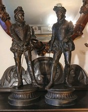 2 ANTIQUE  FRENCH BRONZED SPELTER CAVALIER  SCULPTURES 
