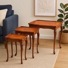 Vintage Reprodux Bevan Funnell Nest Of Tables Burr Walnut Queen Anne