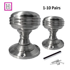 1 - 10 sets of MORTICE REEDED SPRUNG Round Internal DOOR KNOBS Satin Finish D1