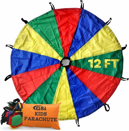 Kids play parachute rainbow - play,