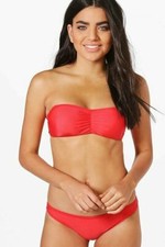 BOOHOO BLACK RED BLUE BANDEAU / HALTER STRAPS BIKINI TOP BRIEFS SET BNWT £16