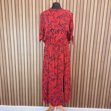 Oliver Bonas Midi Dress UK 14 Red Black Short Sleeve