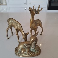 Vintage brass set of 3 Deer Figurines Vintage Stag, Doe and fawn Statues