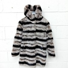 Ladies Hooded Real Chinchilla Fur Coat Suit Size 8 10 Stunning 