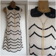 Vintage 1920s Flapper Style Cream Sequin Downton Christmas Party Dress Size 12 