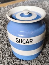 TG Green Blue & White Cornishware Large Sugar Jar - With Lid