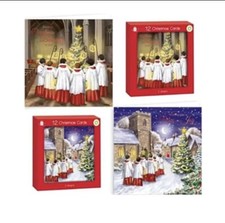 Pack of 12 Religious Square Christmas Cards - Church Carol Singers with Foil