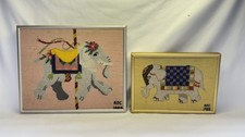Vtg (2) Needlepoint Elephant