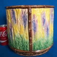 ANTIQUE BRETBY MAJOLICA JARDINIERE PLANTER AESTHETIC MOVEMENT c1900 BAMBOO
