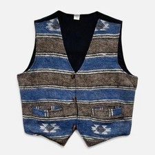 Aztec Waistcoat L Wool Front Nepal Brown Blue Black Layering Funky Streetwear