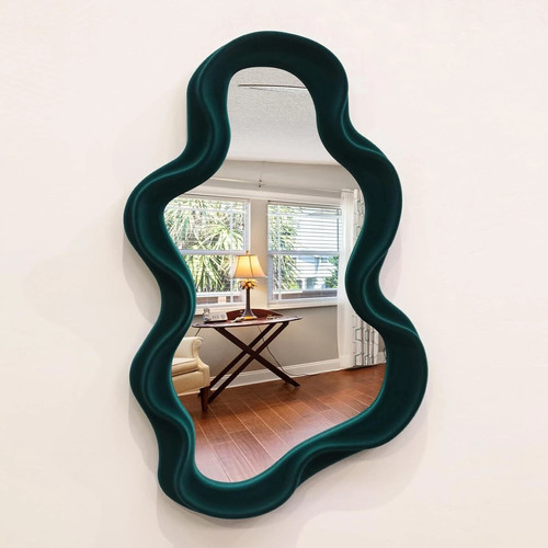 Emerald green wavy wall mirror - wavy,