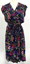 Anthropologie Conversations Dress Womens 4 Black Floral Cap Sleeve Belted NWT