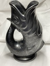 Collectable, Vintage Black Matte Gluggle Fish Jug, Dartmouth, Devon, England
