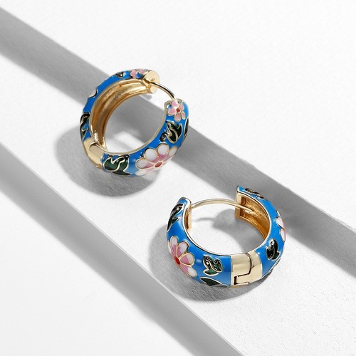 Enamel flower huggie hoop - enamel,
