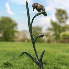 Verdigris 'Hunting Kingfisher' Garden Sculpture  Rustic Cast Auminium Ornament