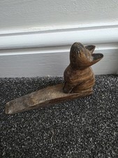 Vintage Hand Carved Wooden Cat Door Stopper Wedge Fair Trade, Stretching