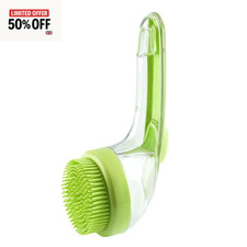 Pet Bath Brush Soft Silicone Long Handle with Shampoo Dispenser Gentle Massage